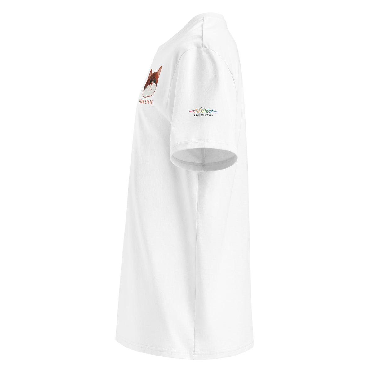 PEAK STATE Tee, White, left sleeve with Psychic Waves logo