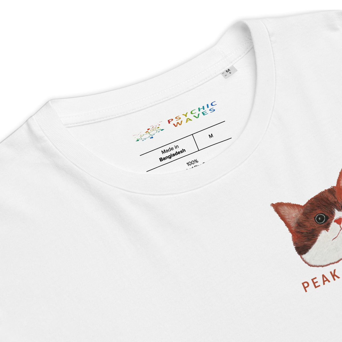 PEAK STATE Tee, White, inside neck label, close-up