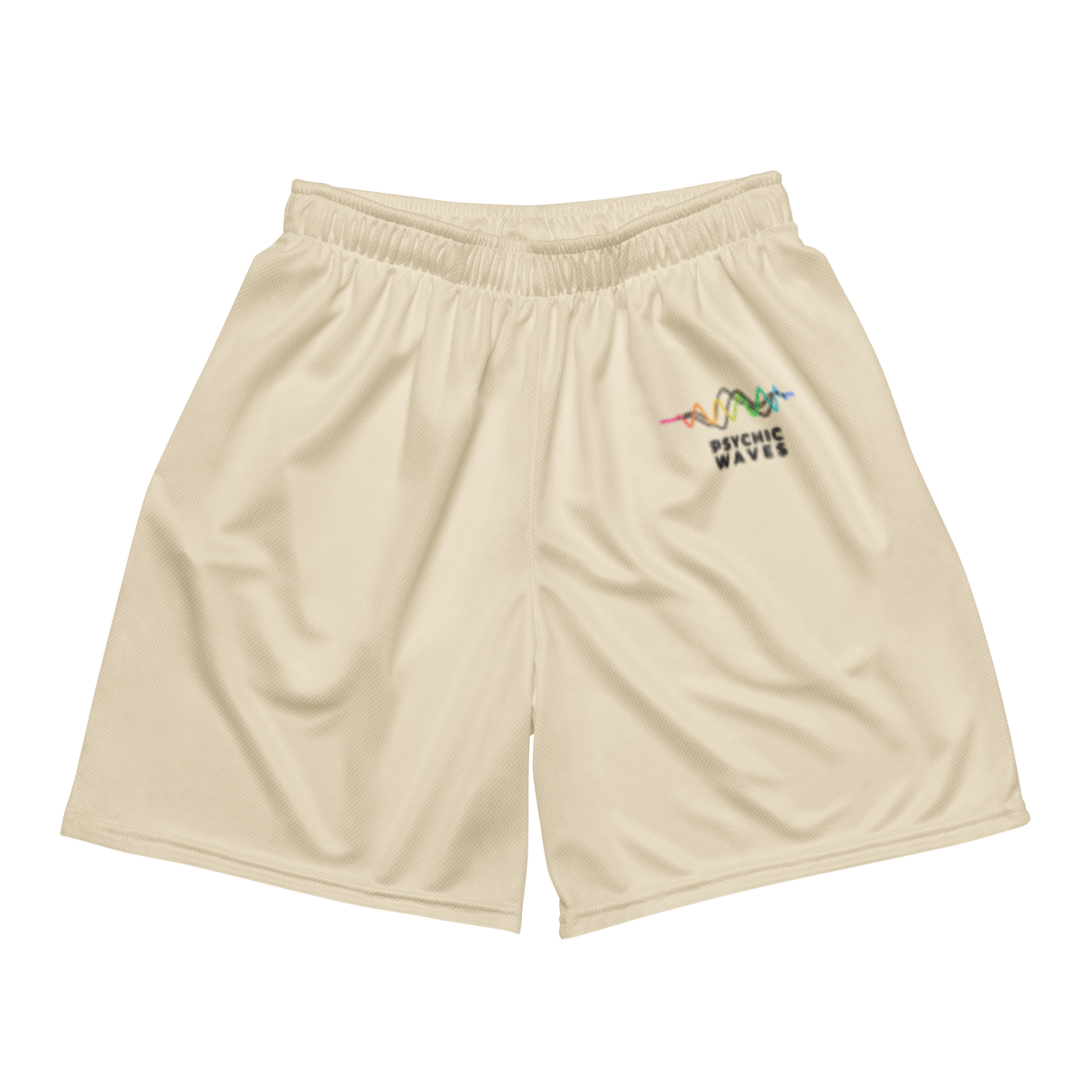 Psychic Waves Logo Mesh Shorts, Cream, front
