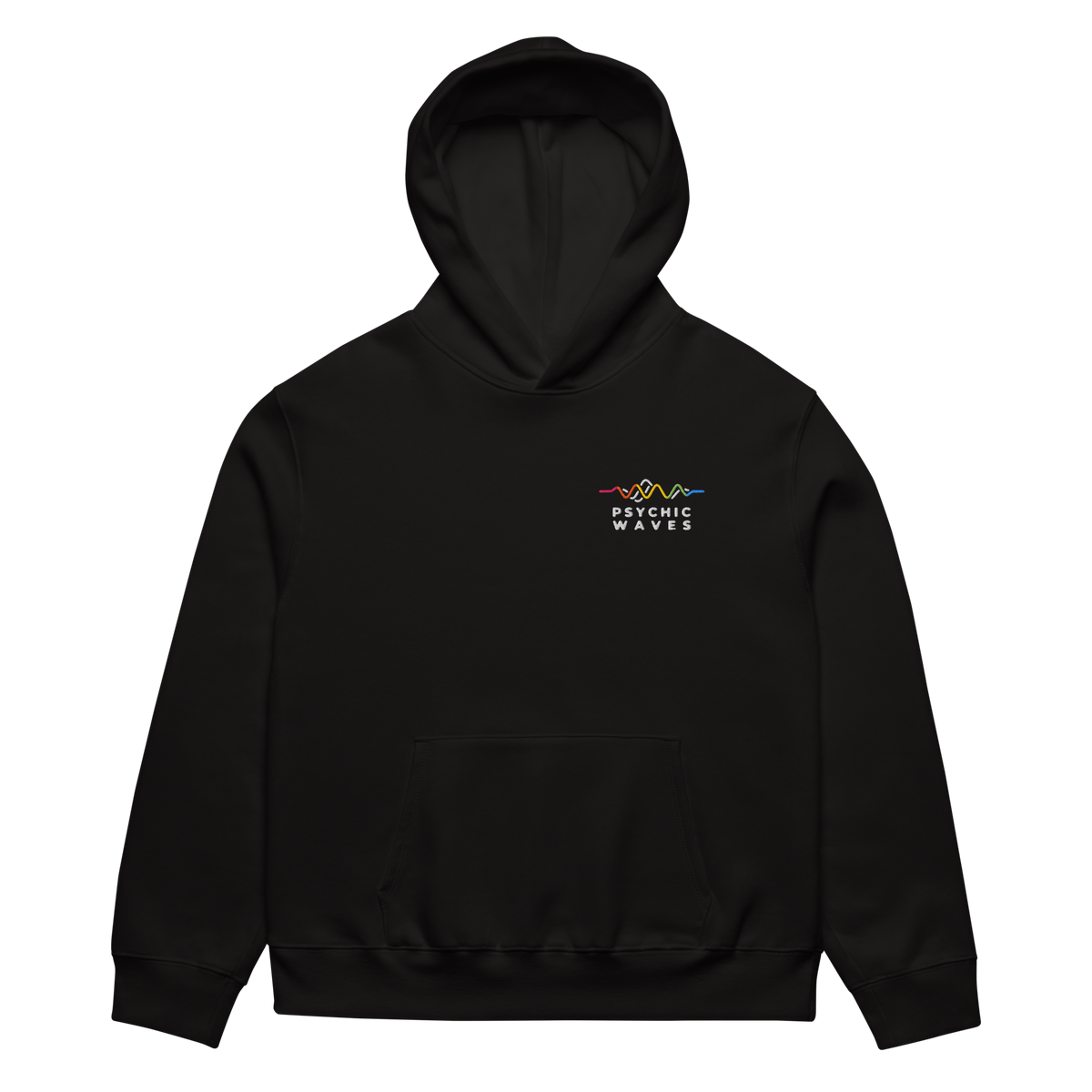 Psychic Waves Logo Oversized Heavyweight Hoodie, Black, front