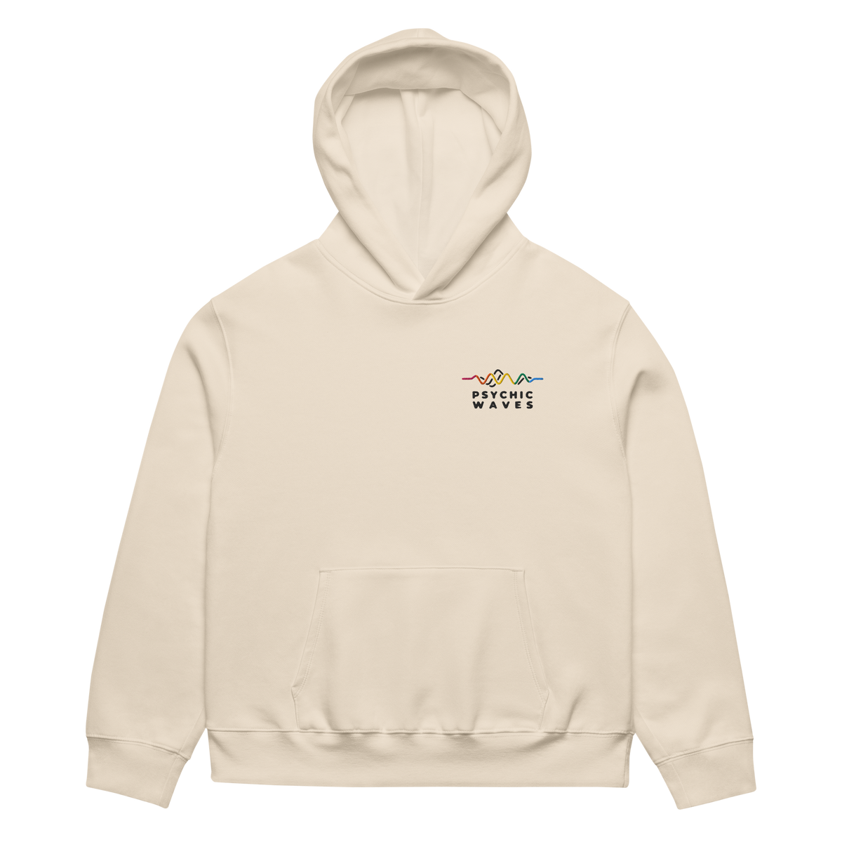 Psychic Waves Logo Oversized Heavyweight Hoodie, Dust, front