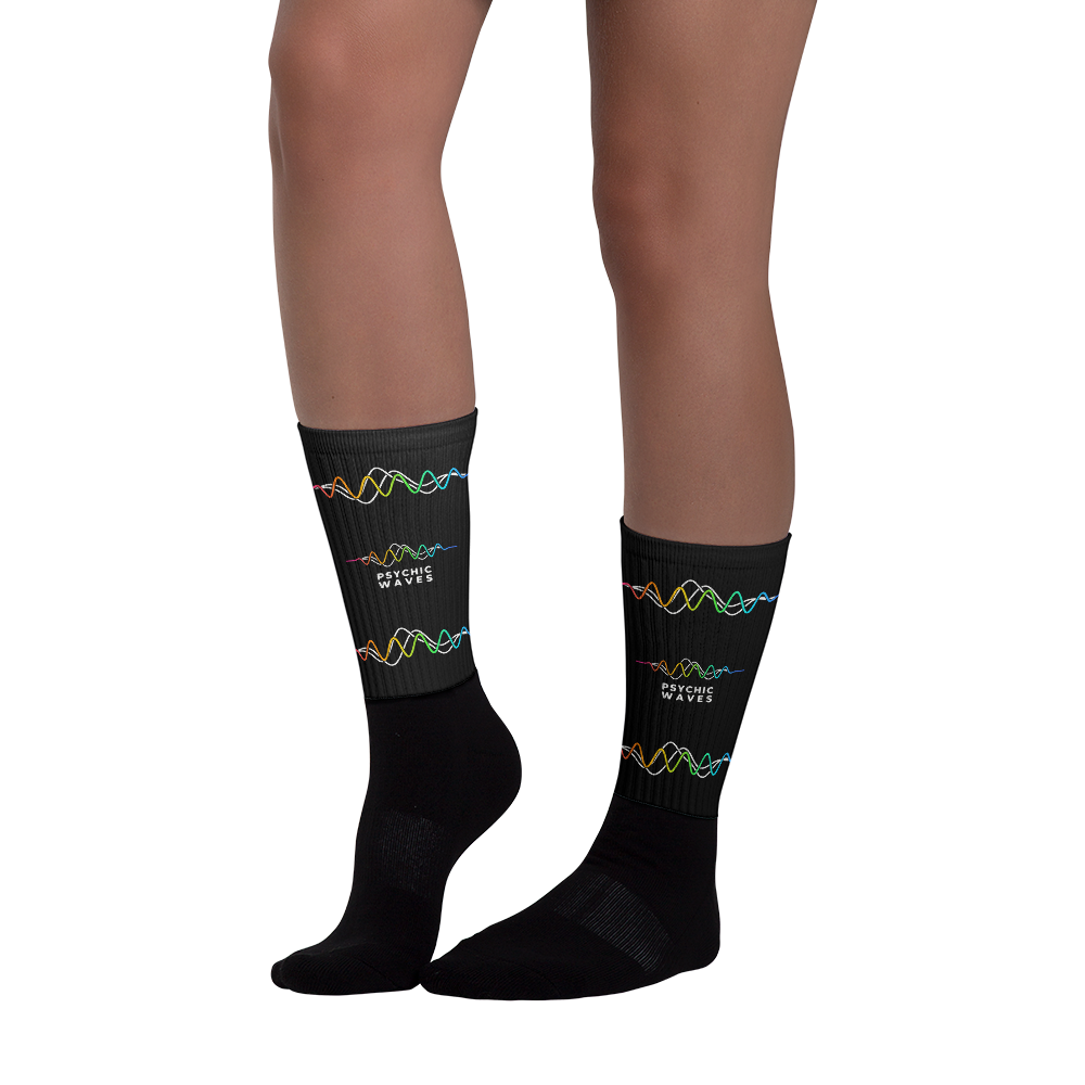 Psychic Waves Logo Socks, Black, on model, left view