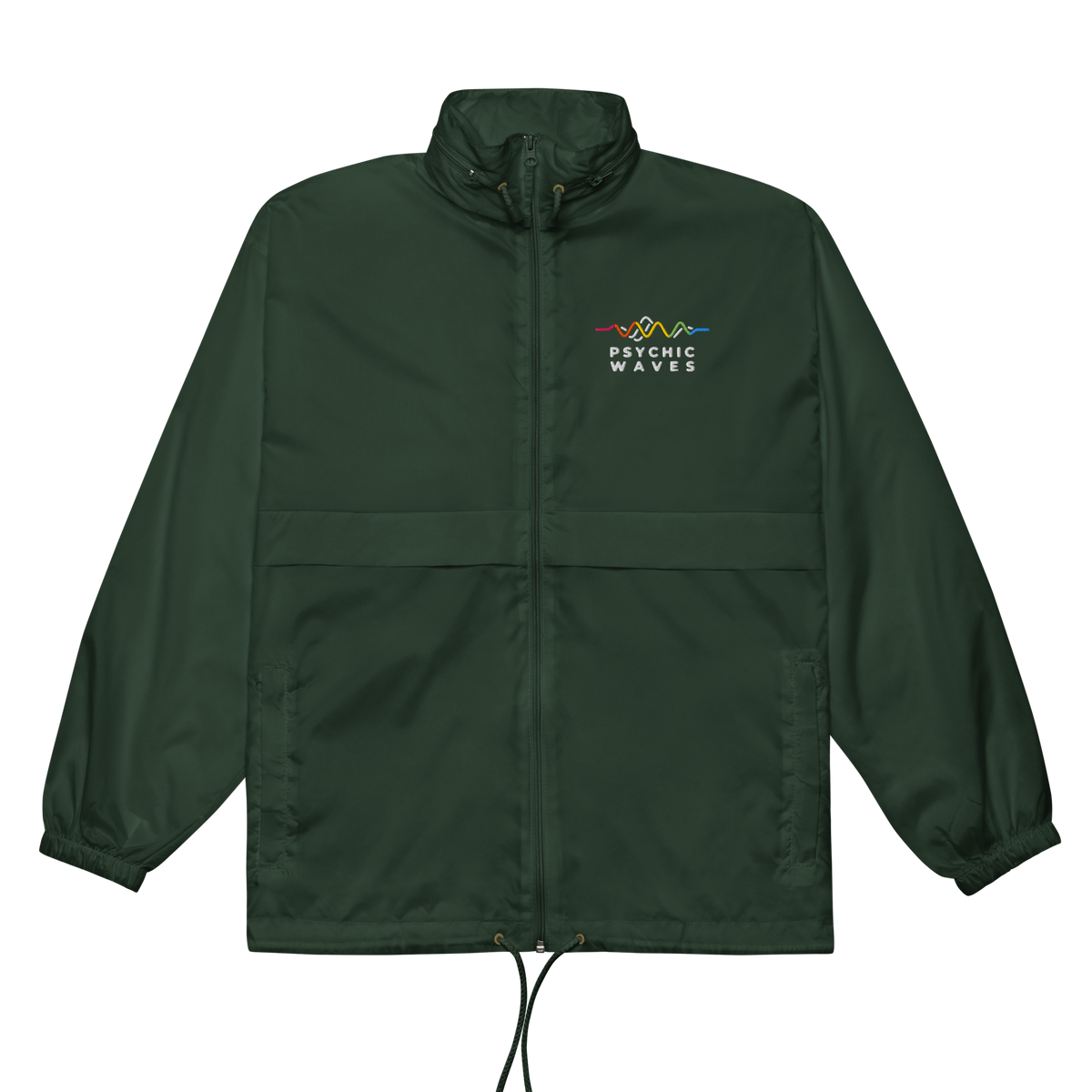 Psychic Waves Logo Windbreaker, Forest Green, front