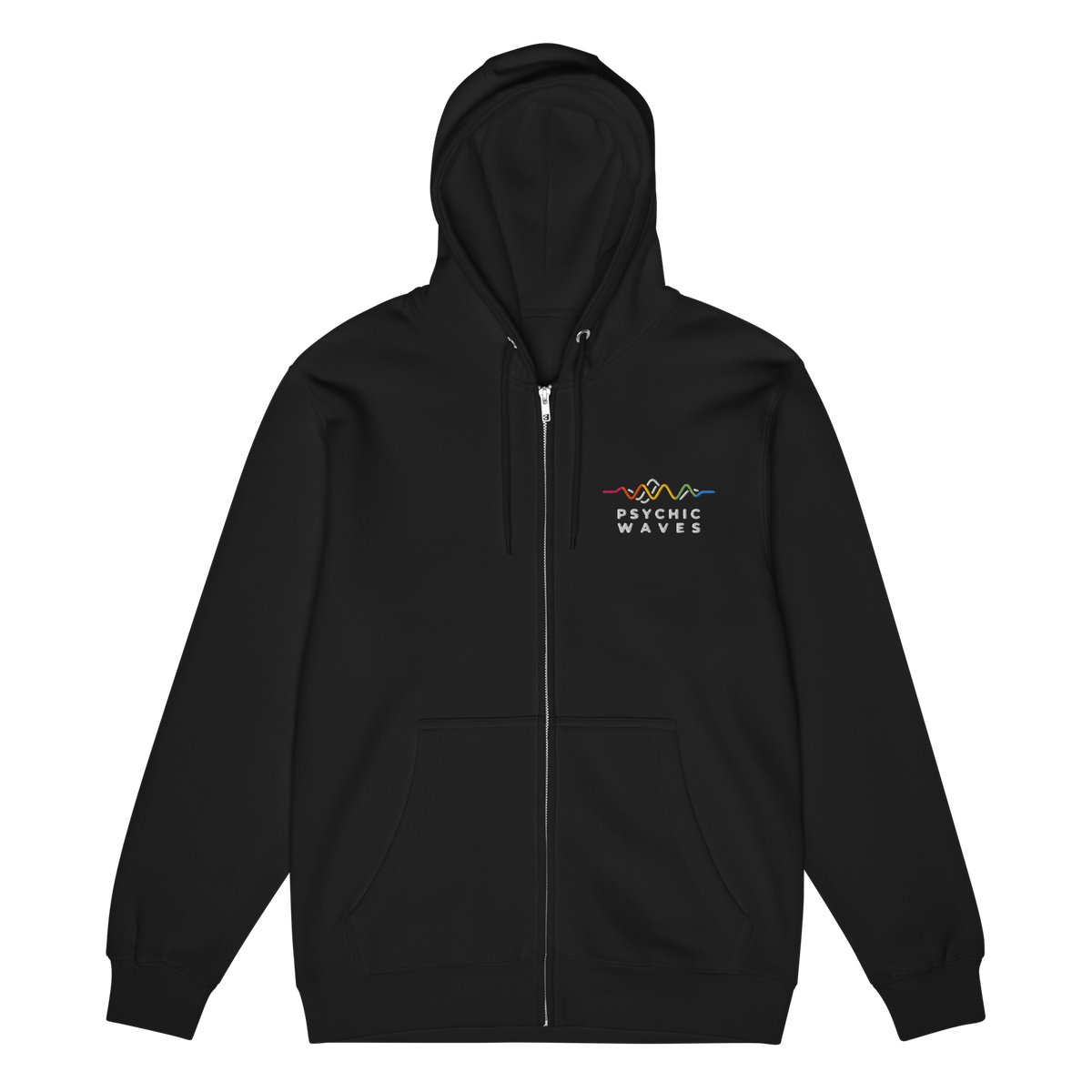 Psychic Waves Logo Zip Hoodie, Black, front