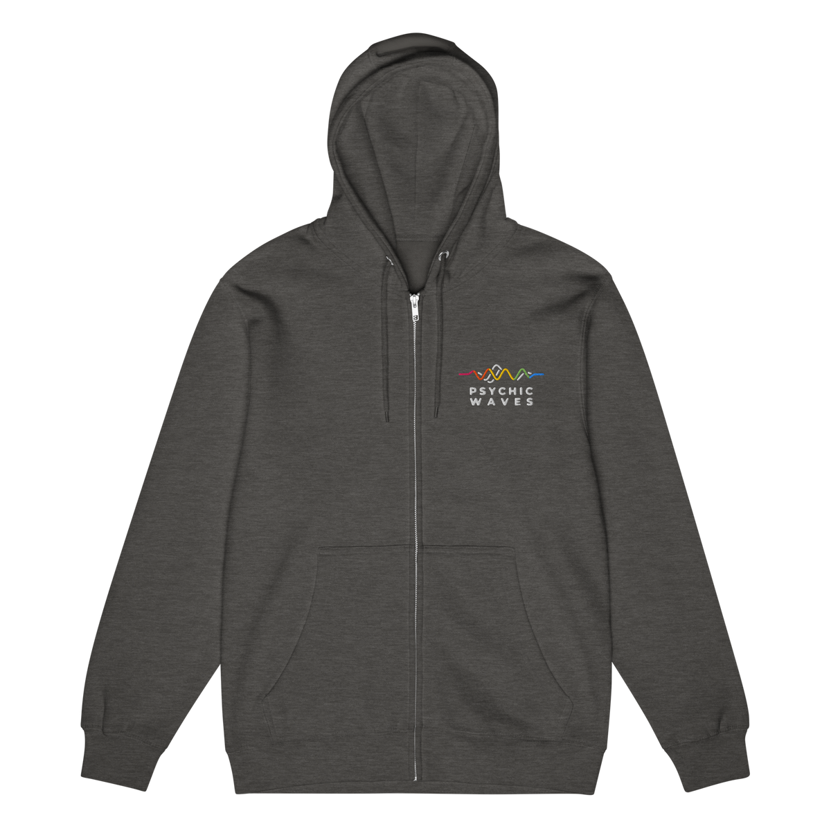 Psychic Waves Logo Zip Hoodie, Charcoal Heather, front