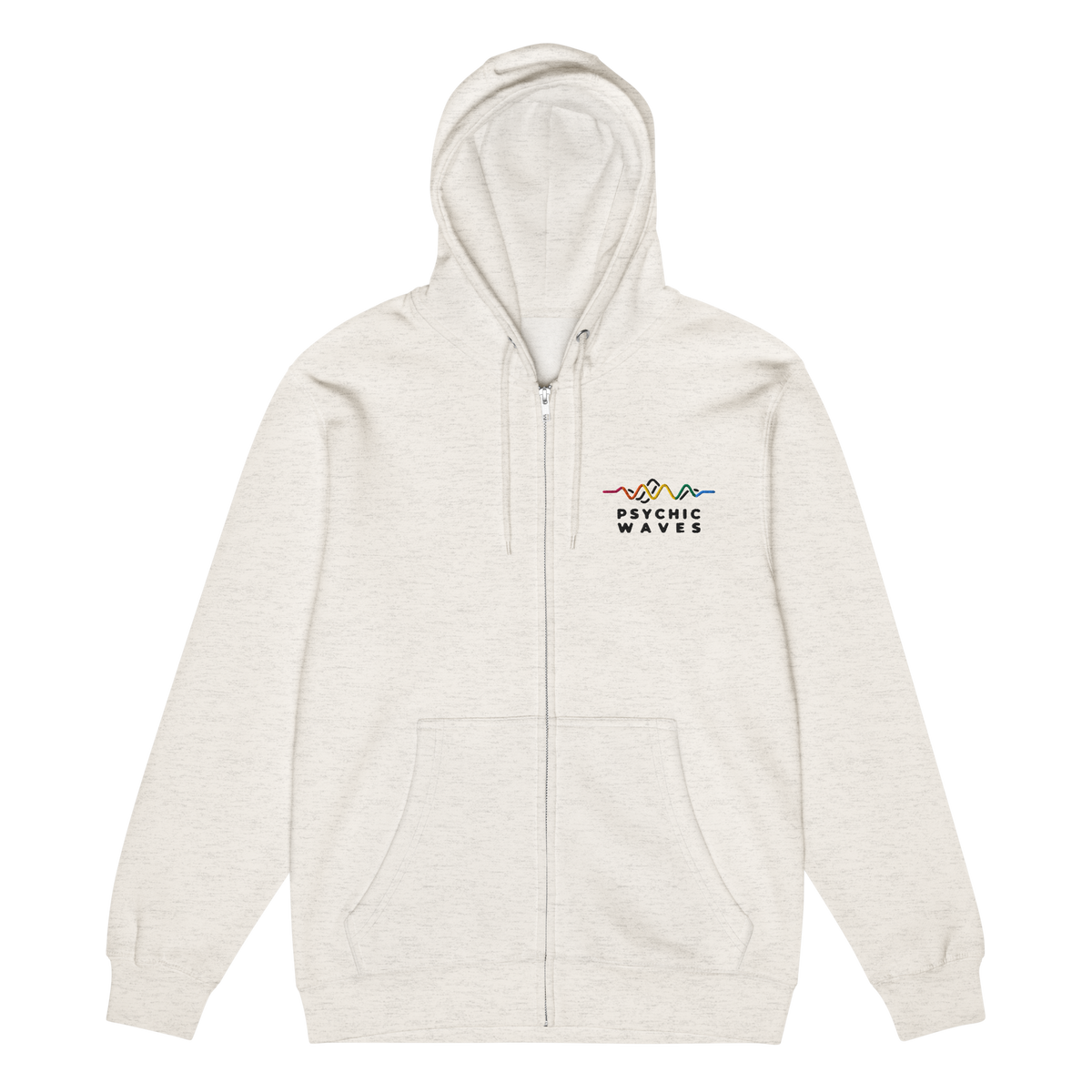 Psychic Waves Logo Zip Hoodie, Oatmeal Heather, front