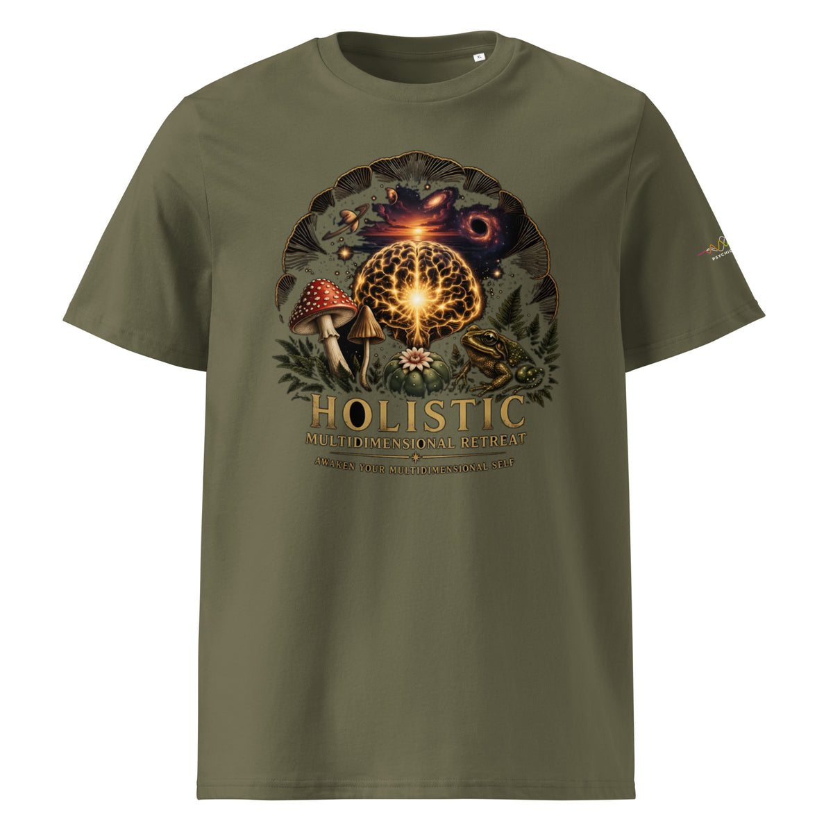 Holistic Multidimensional Retreat Tee, Khaki, front