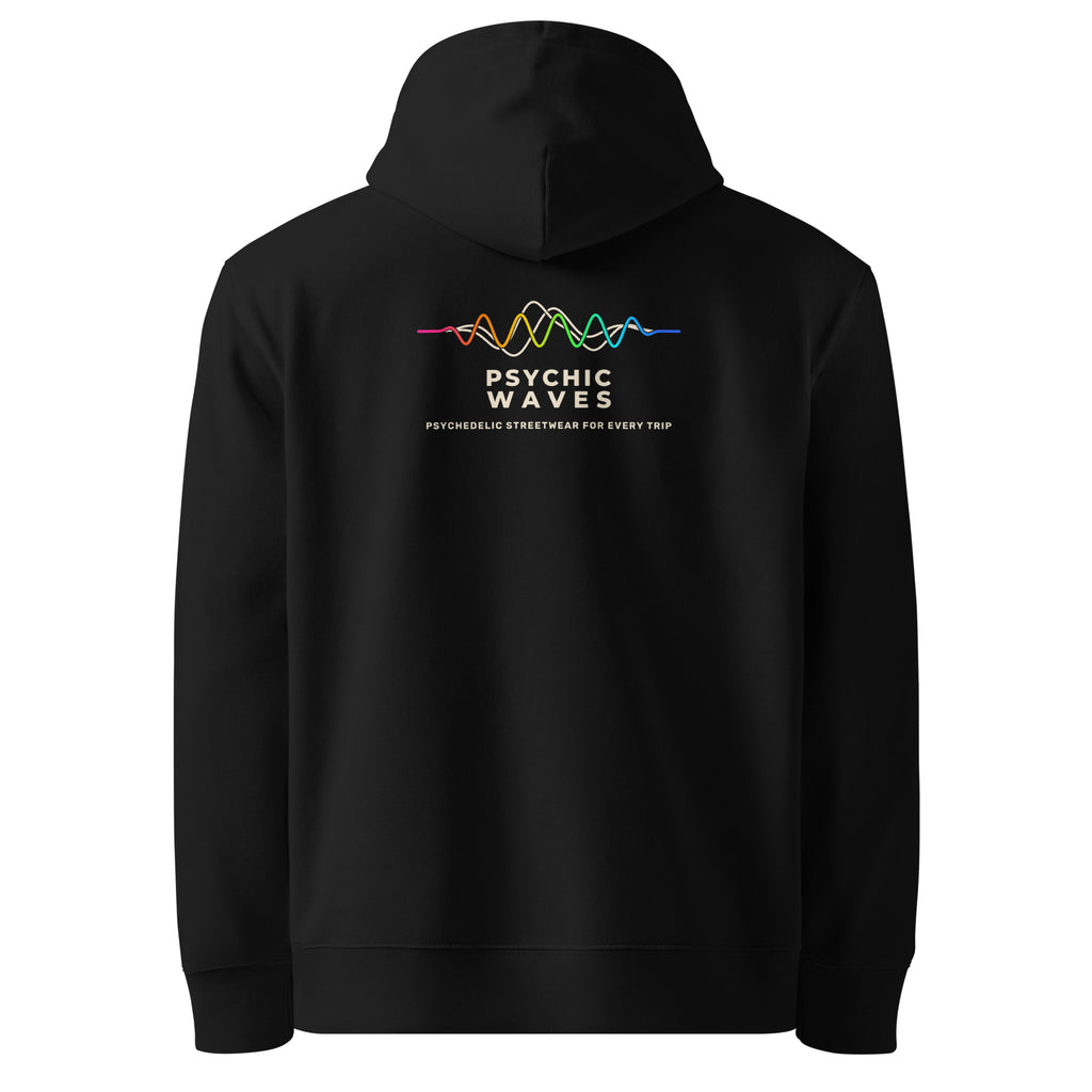 Psychic Waves Mushroom Wave Hoodie, Black, back (F2)